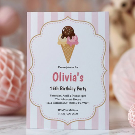 Cute Teen Girls Ice Cream Birthday Party Kaart