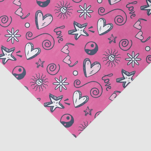 Cute Teen Love Doodle Pattern Valentijnsdag Tissuepapier (Detail)