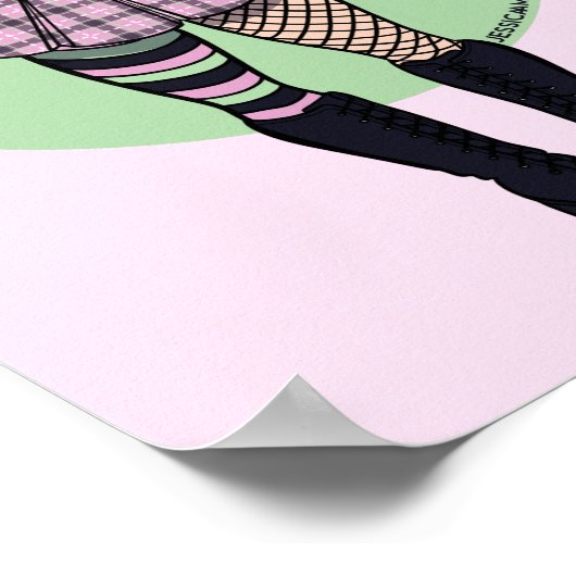 Cute Teen Punk Girl Pink Green Manga Illustratie Poster (Hoek)