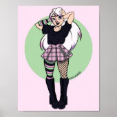 Cute Teen Punk Girl Pink Green Manga Illustratie Poster (Voorkant)