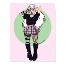 Cute Teen Punk Girl Pink Green Manga Illustratie