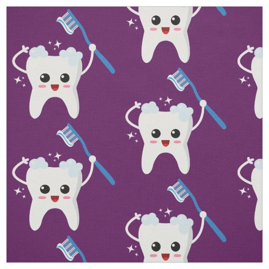 Cute Teeth Toothborstel Patroon Stof (Swatch)