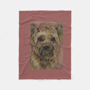Cute Tekening van Happy Yorkie Silky in Roze Fleece Deken