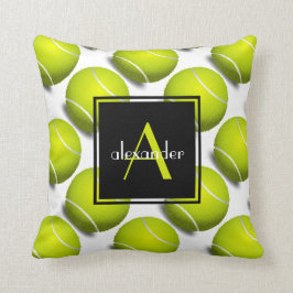 Cute Tennis Balls w Initiaal & Name, Gepersonalise Kussen