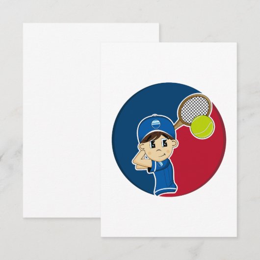 Cute Tennis Boy RSVP-kaart RSVP Kaartje (Voorkant / Achterkant)