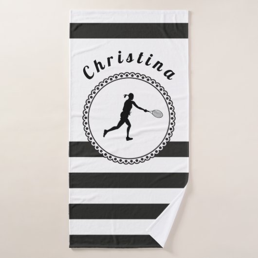 Cute Tennis Girl Black & White Persoonlijke speler Bad Handdoek (Badhanddoek)