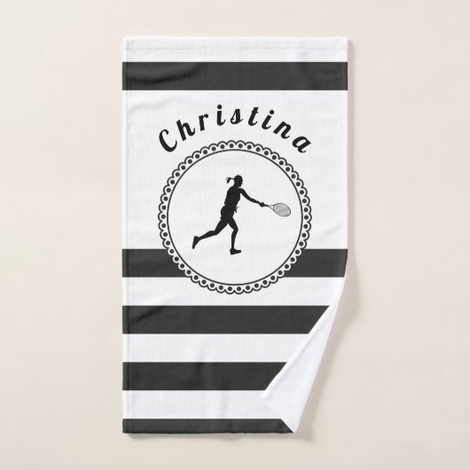 Cute Tennis Girl Black & White Persoonlijke speler Bad Handdoek (Handdoek)
