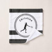 Cute Tennis Girl Black & White Persoonlijke speler Bad Handdoek (Wasdoekje)