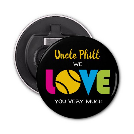 Cute Tennis LOVE - aangepaste tekstronde   Button Flesopener (Voorkant)