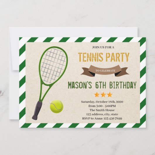 Cute tennis party Invitation Kaart (Voorkant)