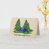 Cute tent camping add message card kaart (Gele Bloem)