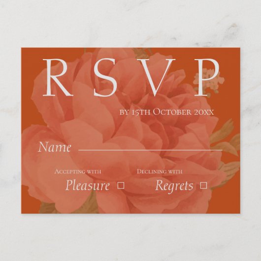 Cute Terracotta White Floral Wedding RSVP Briefkaart (Voorkant)
