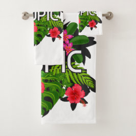 Cute text Hibiscus green, roze en wit modern Bad Handdoek