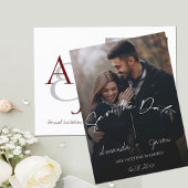 Cute Text Overlay Monogram Two Photo Weddenschap Aankondigingskaart