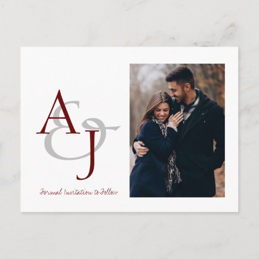 Cute Text Overlay Monogram Two Photo Weddenschap Aankondigingskaart (Achterkant)