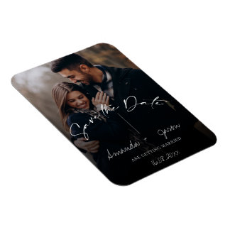 Cute Text Overlay Monogram Two Photo Weduwnaar Sav Magneet