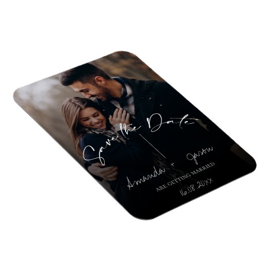 Cute Text Overlay Monogram Two Photo Weduwnaar Sav Magneet (Rechterzijde)