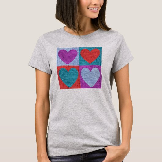 Cute Textile Folk Art Hearts Checked T-shirt (Voorkant)