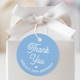 Cute Thank You Birthday Name Any Age Blue Modern Bedankjes Labels