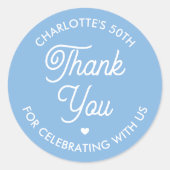Cute Thank You Birthday Name Any Age Blue Modern Ronde Sticker (Voorkant)
