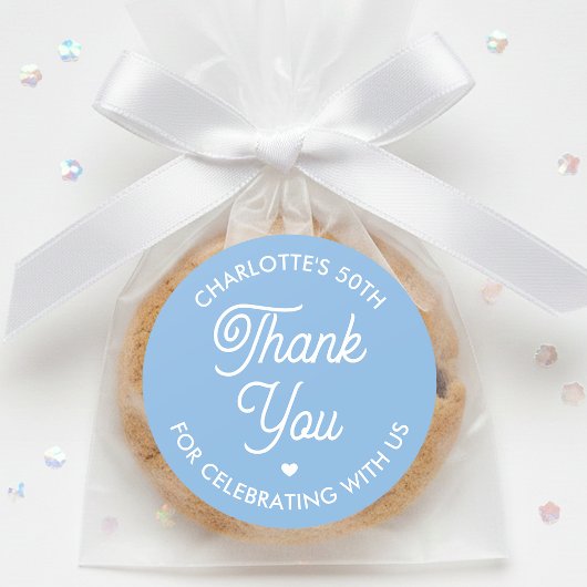 Cute Thank You Birthday Name Any Age Blue Modern Ronde Sticker