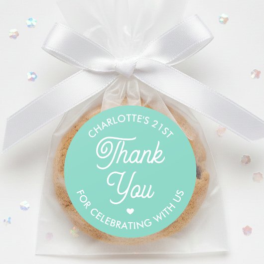 Cute Thank You Birthday Name Any Age Mint Modern Ronde Sticker