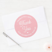 Cute Thank You Birthday Name Any Age Pink Modern Ronde Sticker (Envelop)