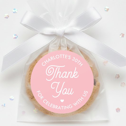 Cute Thank You Birthday Name Any Age Pink Modern Ronde Sticker