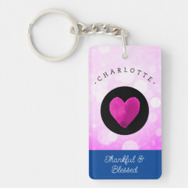 Cute Thankful en Blessed Heart Voeg Jouw naam toe Sleutelhanger