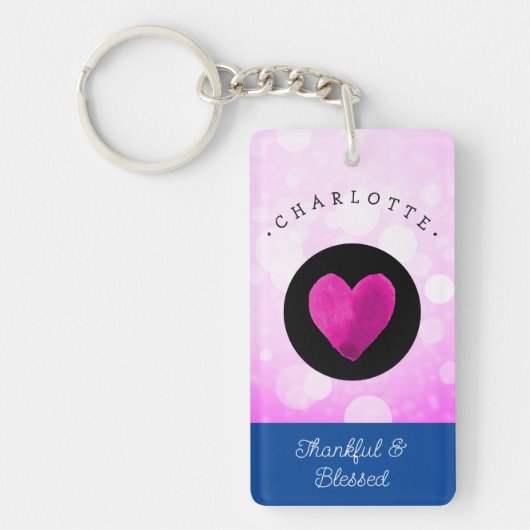 Cute Thankful en Blessed Heart Voeg Jouw naam toe Sleutelhanger (Voorkant)