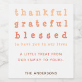 Cute Thankful Grateful Blessed Thanksgiving Gift Wijn Etiket (Enkel label)