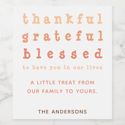 Cute Thankful Grateful Blessed Thanksgiving Gift Wijn Etiket (Enkel label)