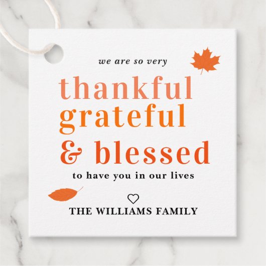 Cute Thankful Grateful Blessed Thanksgiving Treat Bedankjes Labels (Voorkant)