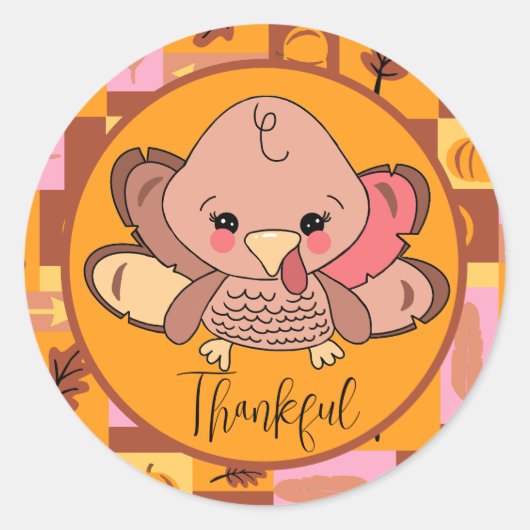 Cute Thankful Turkey Stickers vertaalt naar: Lieve (Voorkant)