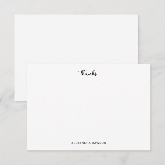 Cute Thanks Zwart Wit Script Notitiekaart (Voorkant / Achterkant)