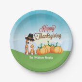 Cute Thanksgiving Corgi in Pilgrim Pet Custom Papieren Bordje (Voorkant)