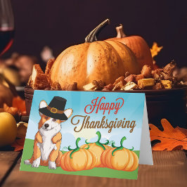 Cute Thanksgiving Corgi in Pilgrim Pet Kaart