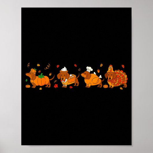 Cute Thanksgiving Dachshund Dogs Fall Gobble Prepp Poster (Voorkant)