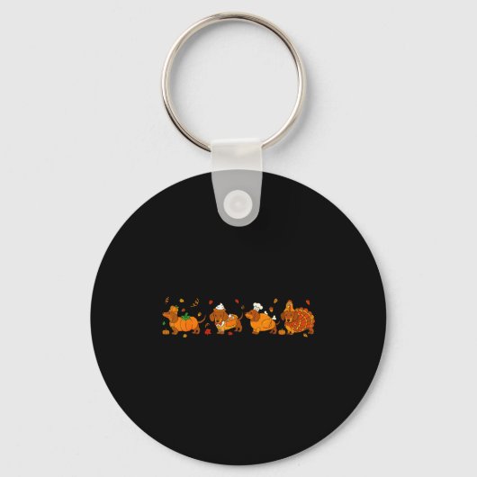 Cute Thanksgiving Dachshund Dogs Fall Gobble Prepp Sleutelhanger (Voorkant)