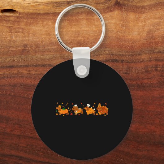 Cute Thanksgiving Dachshund Dogs Fall Gobble Prepp Sleutelhanger (Voorkant)