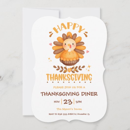 Cute Thanksgiving Dinner Invitation Kaart (Voorkant)