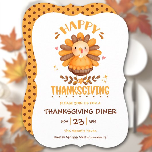 Cute Thanksgiving Dinner Invitation Kaart