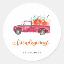 Cute Thanksgiving Friendsgiving Red Truck Pumpkins Ronde Sticker