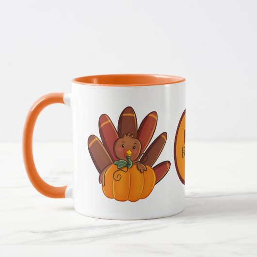 Cute Thanksgiving Holiday kalkoen voeg monogram to Mok (Links)