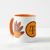 Cute Thanksgiving Holiday kalkoen voeg monogram to Mok (Voorkant links)
