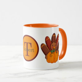 Cute Thanksgiving Holiday kalkoen voeg monogram to Mok