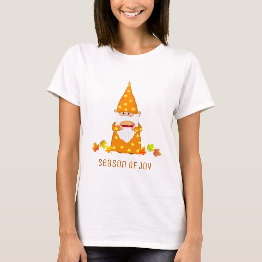 Cute Thanksgiving-kabouter & herfstbladeren T-shir T-shirt (Voorkant)