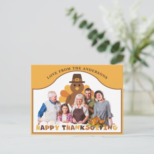 Cute Thanksgiving kalkoen achtergrond groepsfoto Briefkaart (Staand voorkant)
