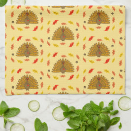 Cute Thanksgiving Kalkoen Herfstbladeren Patroon D Theedoek