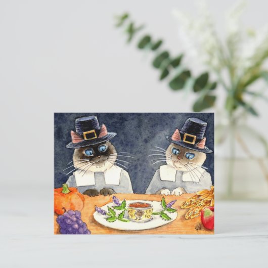 Cute Thanksgiving Pilgrim Cats briefkaart (Staand voorkant)